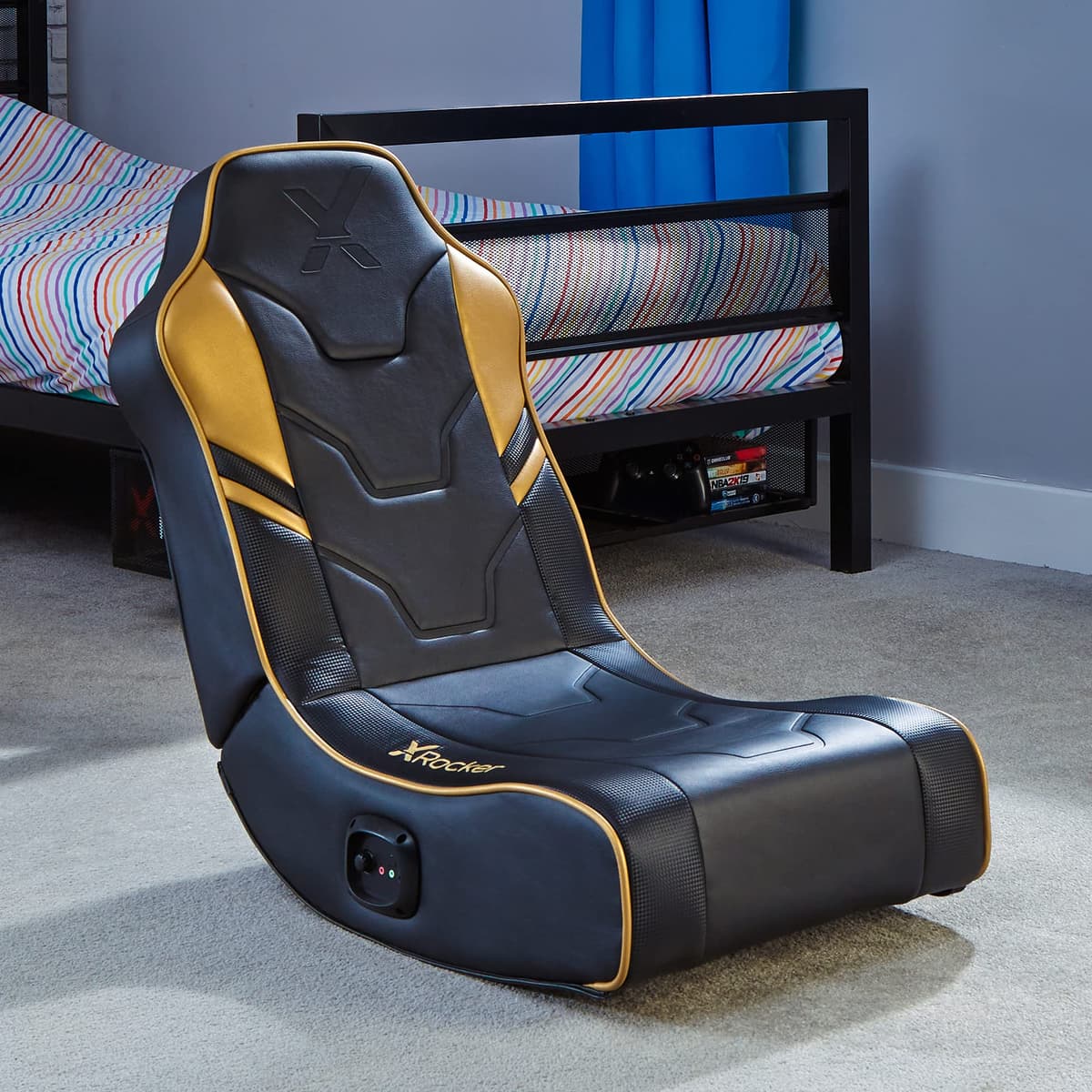X-Rocker Shadow Silla Gaming para Niños y Juniors 2.0 con Altavoces Estéreo, Plegable - Negro 5132201
