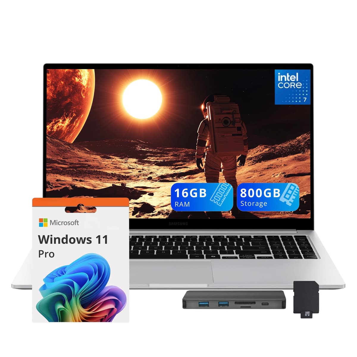 Samsung Galaxy Book4 15.6" FHD Laptop Empresarial, Intel 7 150U, 16GB LPDDR4X, 800GB Almacenamiento (512GB SSD+288GB Estación de Acoplamiento), Teclado Retroiluminado, Copilot, Teclado Numérico, Wi-Fi 6, Windows 11 Pro, Plateado