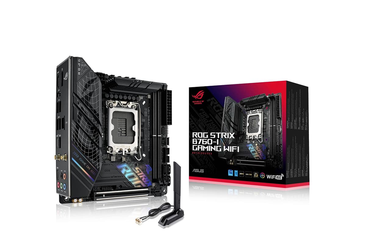 ASUS ROG Strix B760-I Gaming WiFi - Placa base Mini ITX Intel B760 LGA 1700 (DDR5, 8 + 1 DrMOS, PCIe 5.0,2 x M.2 PCIe 4.0, WiFi 6E, Ethernet 2.5G, USB 3.1 Gen 2 x2 Tipo-C, Aura Sync RGB) 90MB1D90-M0EAY0