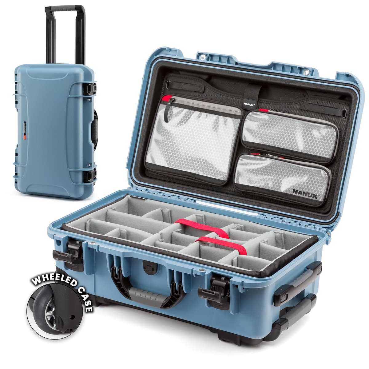 NANUK 935 Maletín Rígido con Divisor Acolchado - Estuche Impermeable con Ruedas, 56 cm x 36 cm x 23 cm - A prueba de Polvo y Golpes, Aprobado como Equipaje de Mano por Aerolíneas - Cian 935S-060CB-0A0