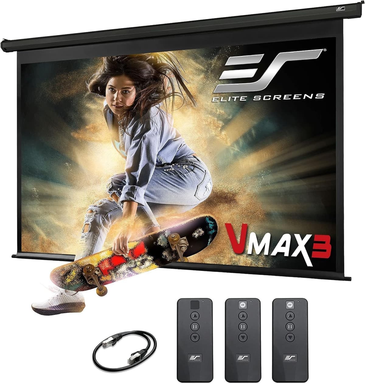 Elite Screens VMAX 3 Series, 135" 16:9 - Pantalla eléctrica de pared/techo VMAX135UWH3 VMAX135UWH2