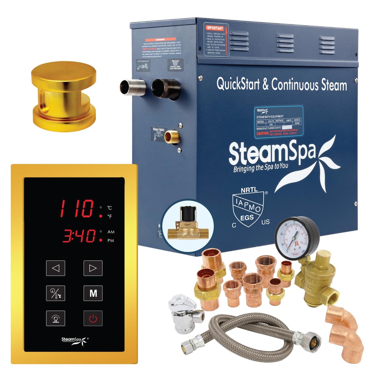 SteamSpa PRT450GD-A Generador de Vapor 4.5 kW QuickStart con Drenaje Automático y Panel Táctil