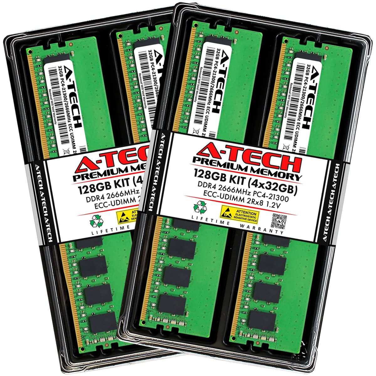 A-Tech Server 128GB Kit (4x32GB) DDR4 2666MHz PC4-21300 ECC UDIMM 288-Pin AT32G4D4D2666ED8N12V