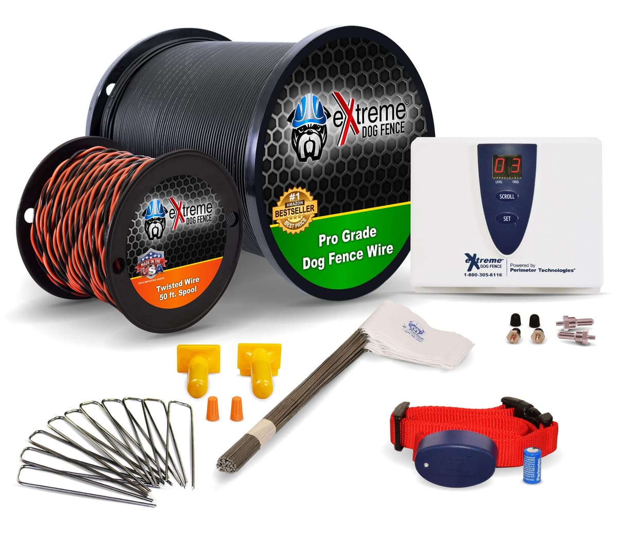 Extreme Dog Fence Cerca Eléctrica Subterránea - Kit de Cerca de Grado PRO para Instalación Fácil y Larga Duración y Seguridad Confiable para Mascotas - 1 Perro | 1000 Pies con Collar Estándar... FK-EXA-1S1645-1147