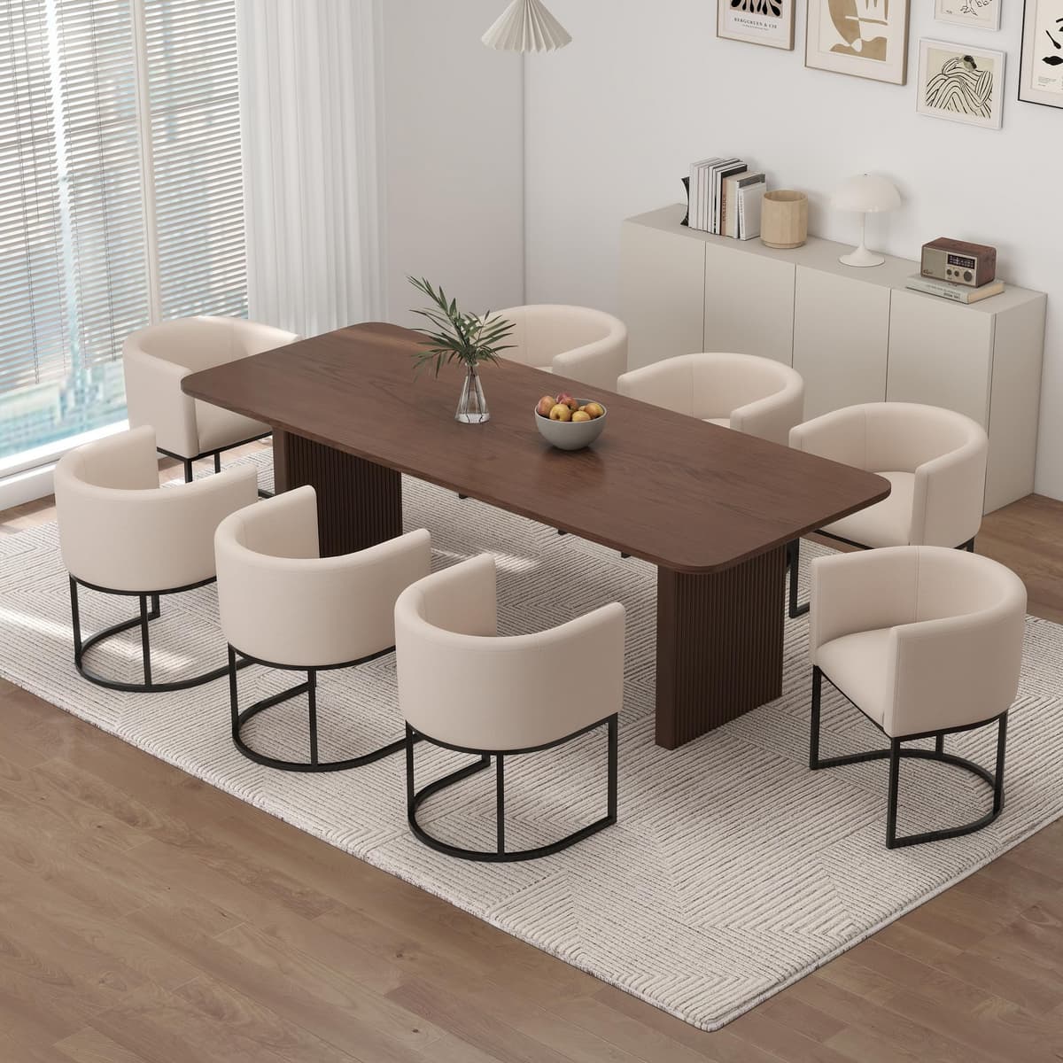 BESTANO Sillas de Comedor Lino Juego de 8 Sillas de Brazo Modernas con Estructura Negra, Tapizadas 18.5" Ancho, Crema c727a033-4a75-4cef-89db-73b86cf11607