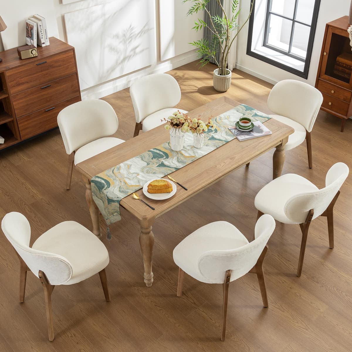 YOUNIKE Set de 6 Sillas de Comedor Mid Century Bouclé Respaldo Alto, Asiento 20" Beige