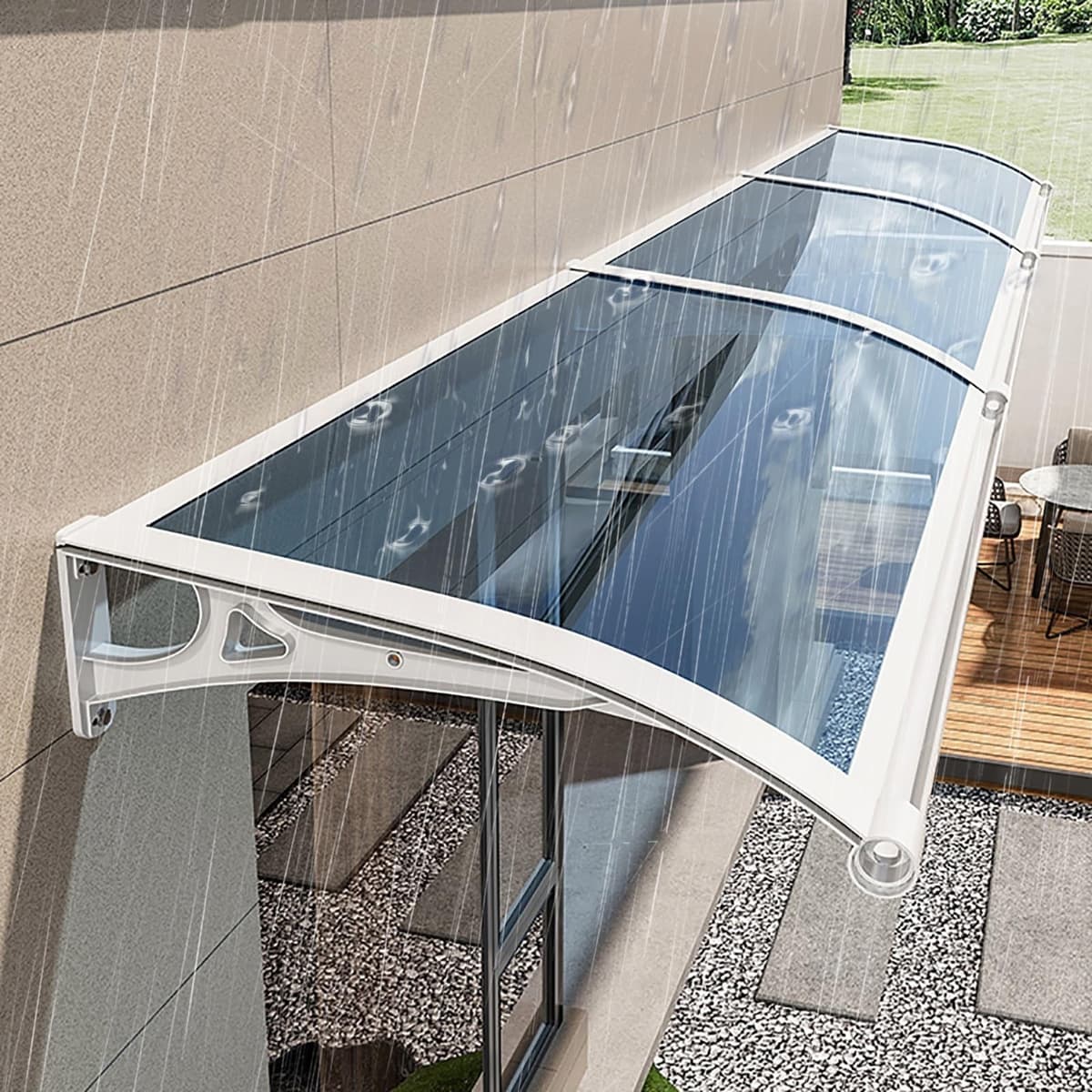 DSEWTEZXI Toldo Exterior para Puerta con Soporte de Aluminio, Canaletas y Protección UV DWZ