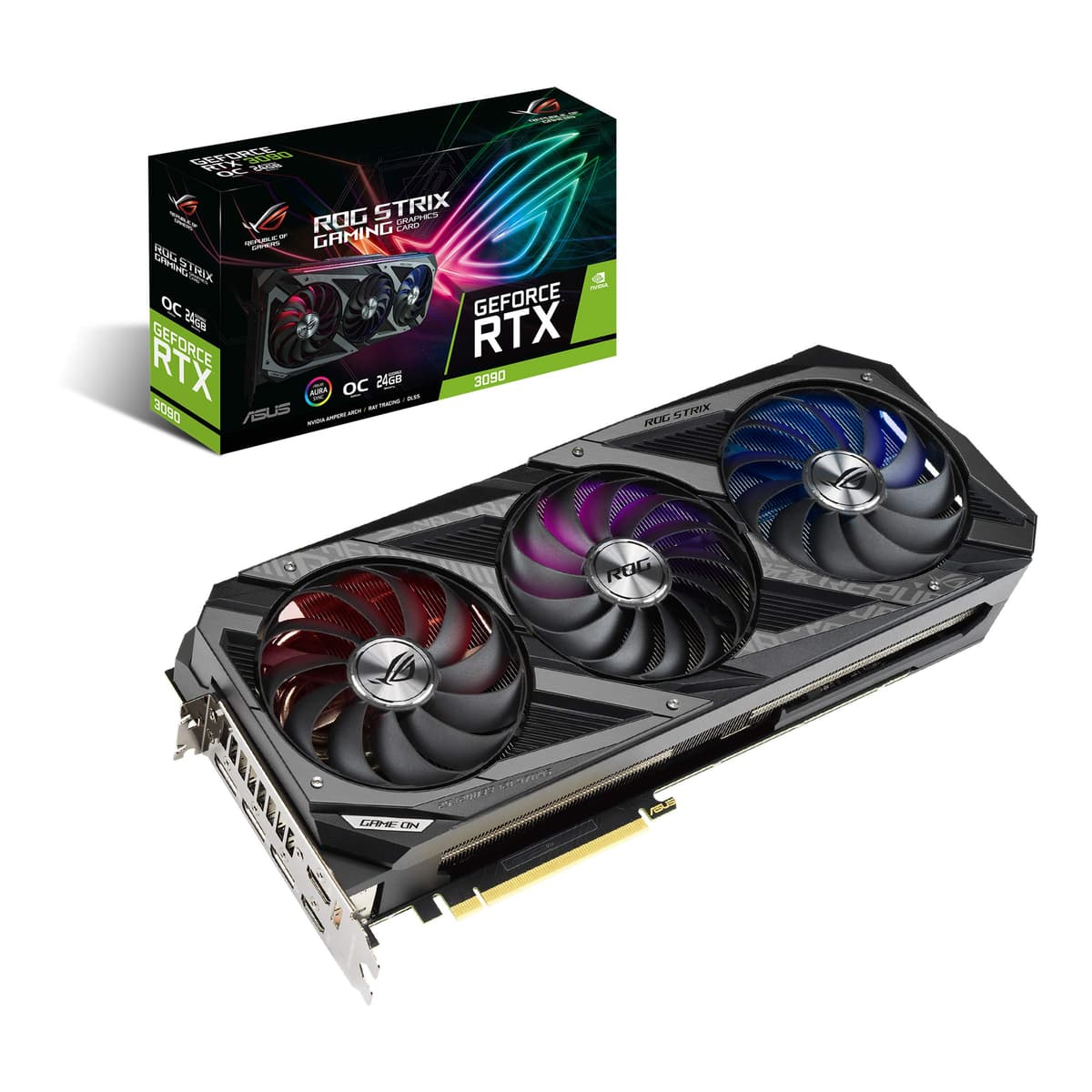ASUS ROG Strix GeForce RTX 3090 OC Edition 24GB GDDR6X Tarjeta de video para juegos con ventiladores Axial-tech y ventilador de presión estática central ROG-STRIX-RTX3090-O24G-GAMING (Reacondicionado) ROG-STRIX-RTX3090-O24G-GAMING-cr