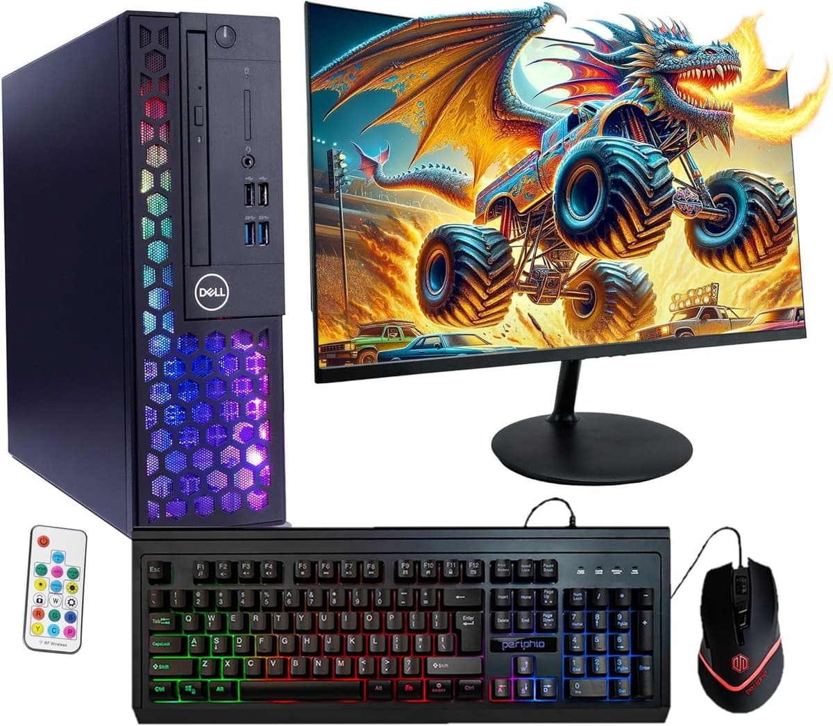 Dell PC RGB | Windows 11 Pro | Ultra rápido Intel i5-8500 | 16GB DDR4 RAM + 500GB SSD | Monitor reacondicionado 24" | WiFi 5G interno + BT (Reacondicionado) 3060 5060 7060