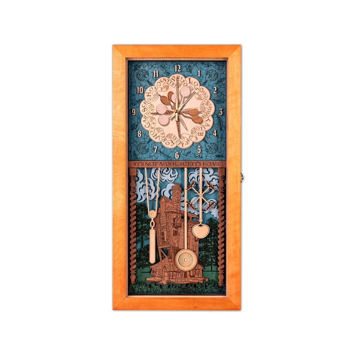 ZE WOOD Weasley Family Harry Potter reloj de pared 3D en madera oak brown, silencioso XL con 8 indicadores