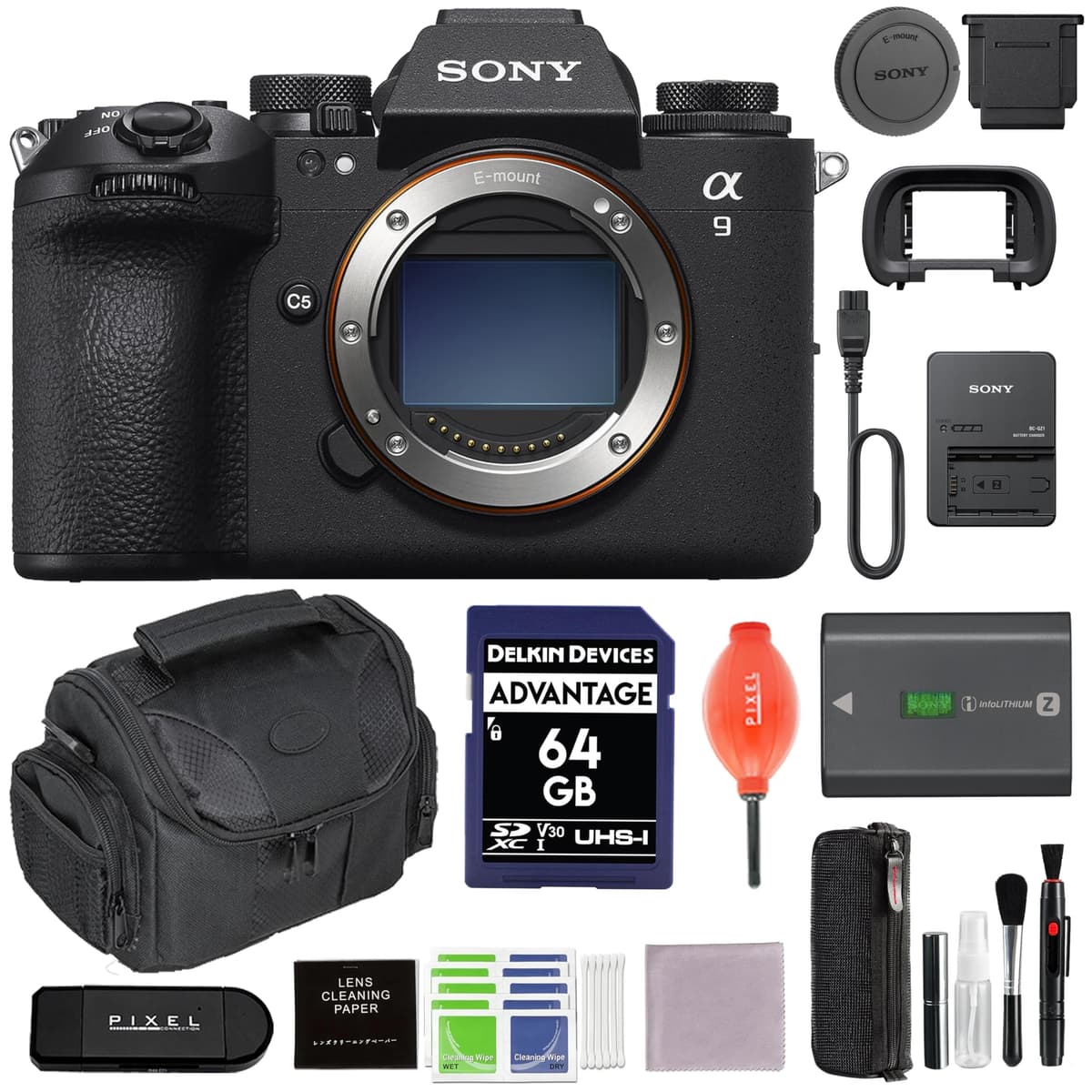 Sony Alpha 9 III Full-Frame Mirrorless Camera (Black) + Pixel Kit, Lector 3-en-1 y 64GB ILCE-9M3