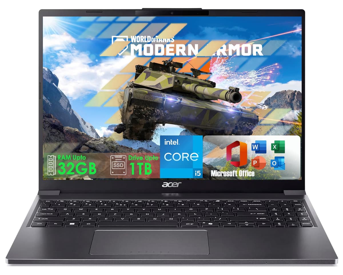 Acer portátil Aspire con Microsoft Office, Intel 13ª gen 10 núcleos Core i5-1334U, pantalla 15.3" WUXGA (1920 x 1200), 16GB DDR5 RAM, 1TB SSD, HDMI, USB, Wi-Fi 6, Bluetooth, Windows 11, gris acero, listo para IA AG15