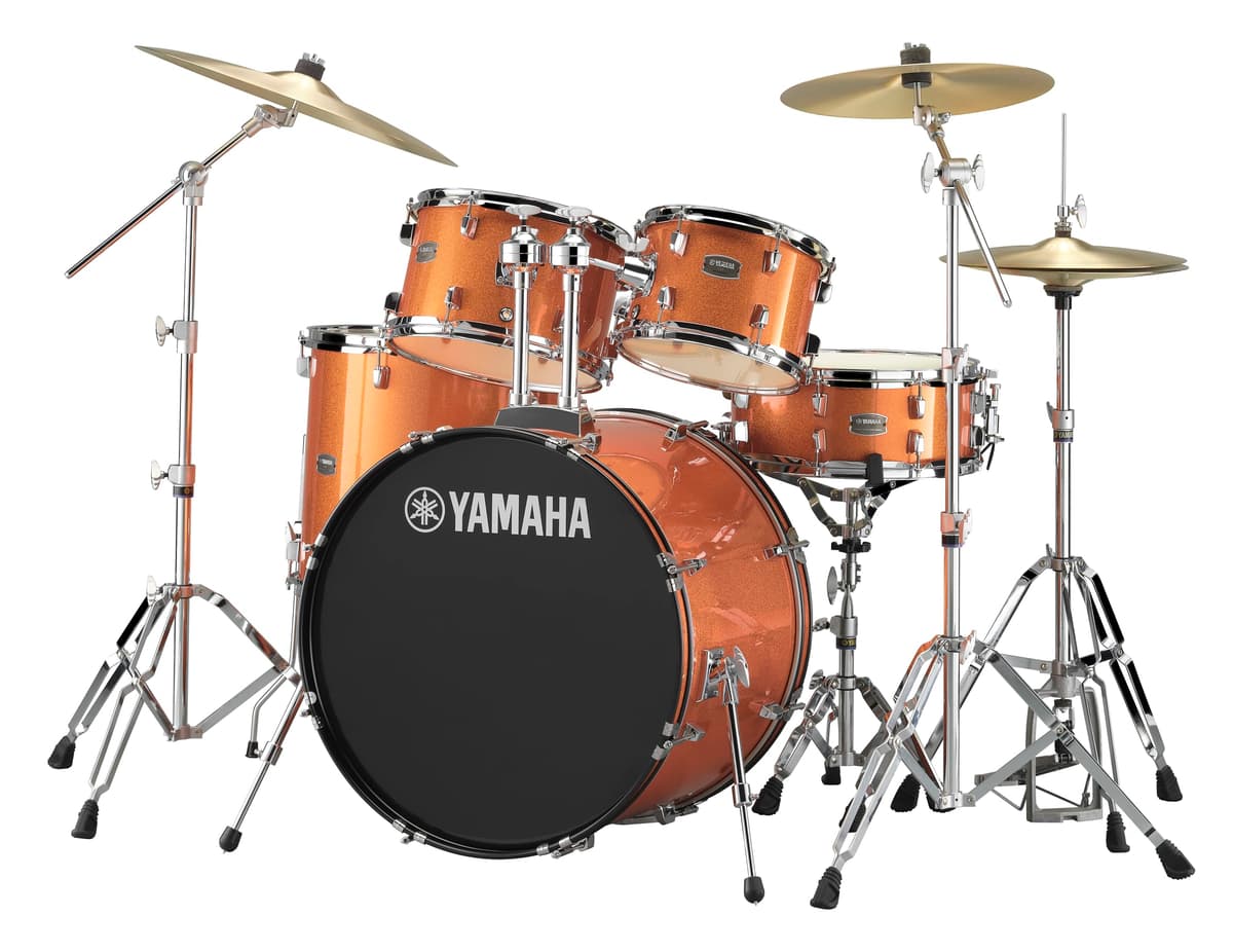 Yamaha Rydeen Batería de 5 piezas con bombo de 22", tom de piso, 2 toms con abrazadera de bola y caja de madera, brillo naranja RDP2F5ORG