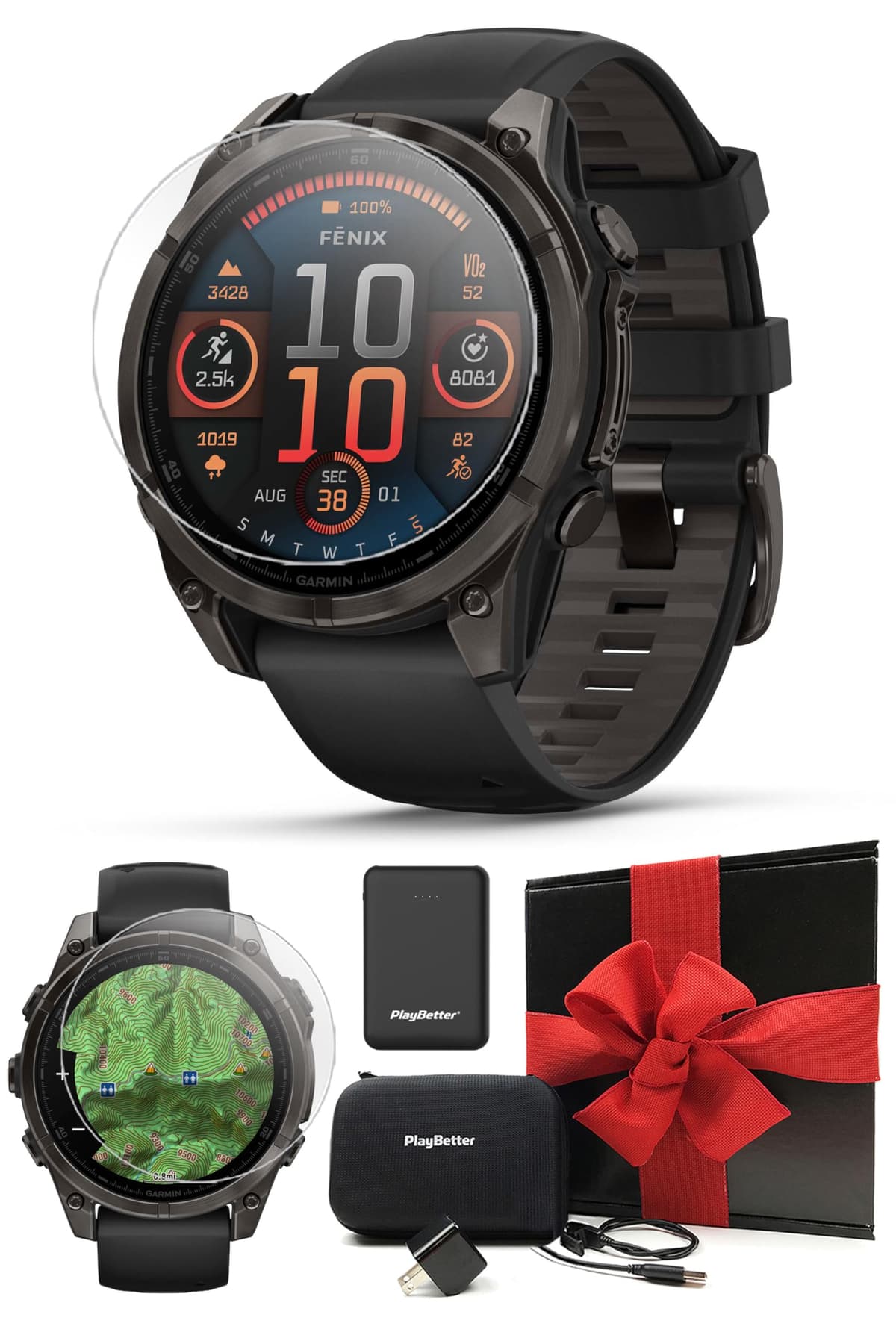 PlayBetter Garmin fenix 8 AMOLED Sapphire 47mm - Multisport GPS Smartwatch, Sapphire, Bundle con cargador y accesorios 010-02904-20 (Watch) | Z05 (Charger)