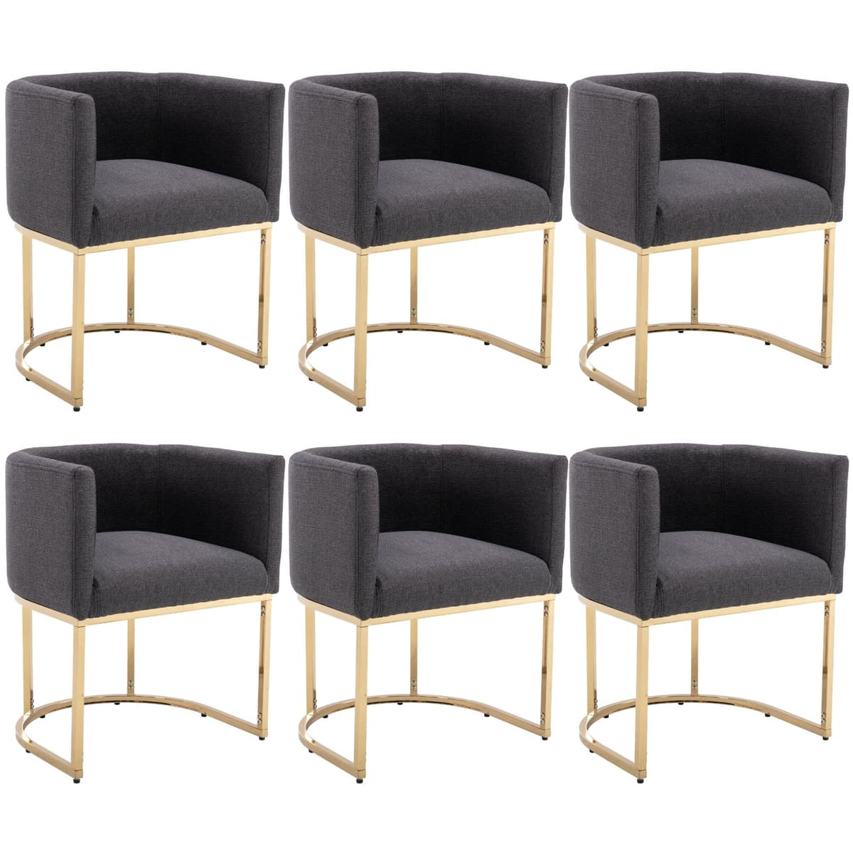 BESTANO Sillas de Comedor Lino Juego de 6 Sillas de Brazo Modernas con Estructura Negra, Tapizadas 18.5" Ancho, Carbón