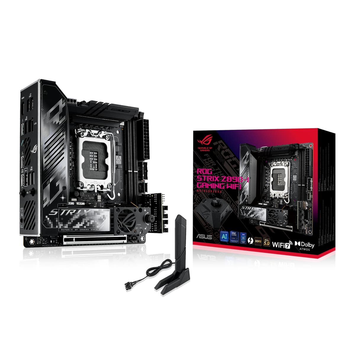 ASUS ROG STRIX Z890-I GAMING WIFI Placa base Mini-ITX Intel Z890 LGA 1851, Compatible con Intel Core Ultra Series 2, Preparada para PC con IA avanzada, 10+2+1+1 fases, DDR5, WiFi 7,2x M.2, Thunderbolt 4, USB Type-C