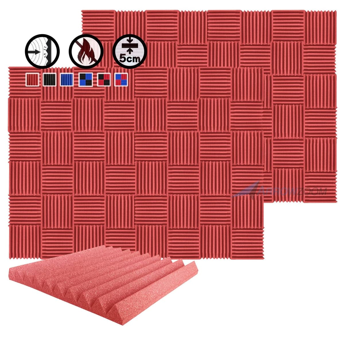 Arrowzoom Pack 96 Paneles Acústicos Wedge 20x20x2" Rojo (AZ1134) AZ6573