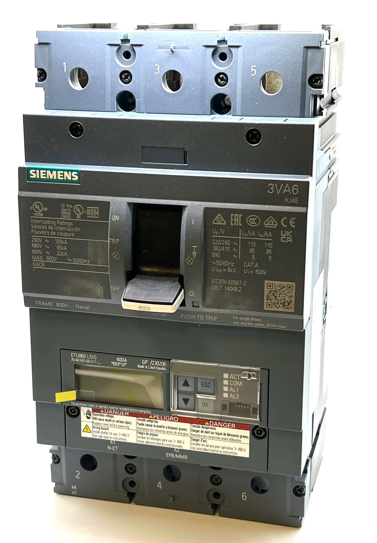 Siemens 3VA6340-6KQ31-0AA0 3 polos 400A 600V feed-thru