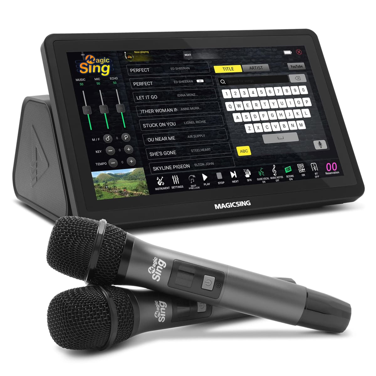 Magic Sing ATK1000 Karaoke 2025 Tagalog + English con 2 micrófonos inalámbricos, pantalla táctil y actualizaciones gratis