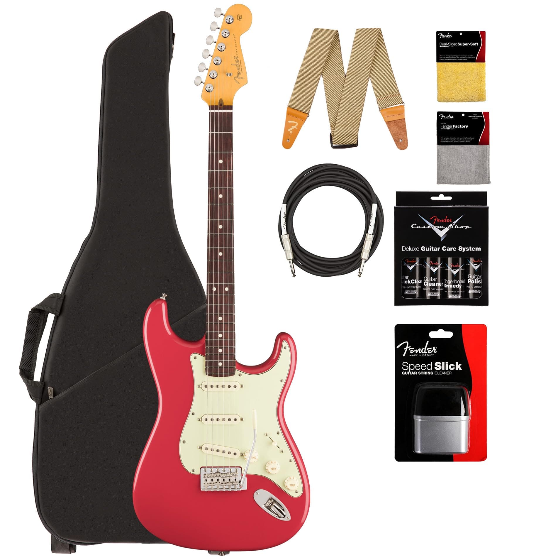 Fender American Professional Classic Stratocaster - Faded Dakota Red Bundle con funda, correa, cable y kit de limpieza AUS-0114940375-COMBO-STD