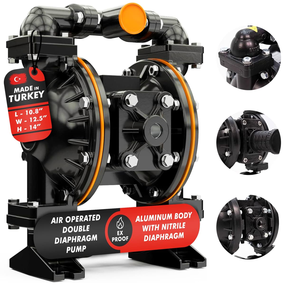 Vestapomp VP10-AL-B Bomba AODD accionada por aire - Descarga 1" Aluminio + Nitrilo, 40 GPM