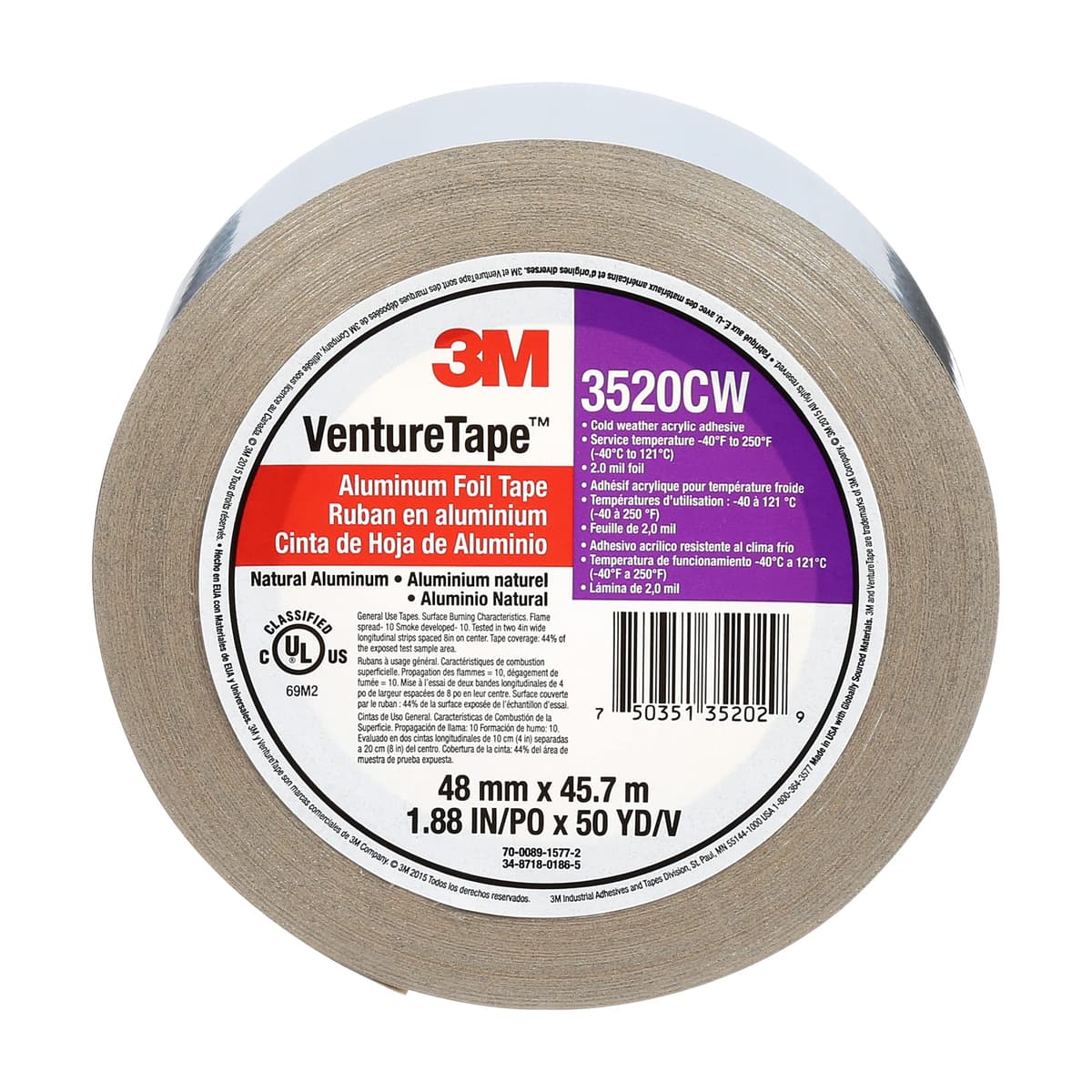 3M Aluminum Foil Tape 3520CW 48 mm x 45.7 m (Pack de 24) 50750351352024