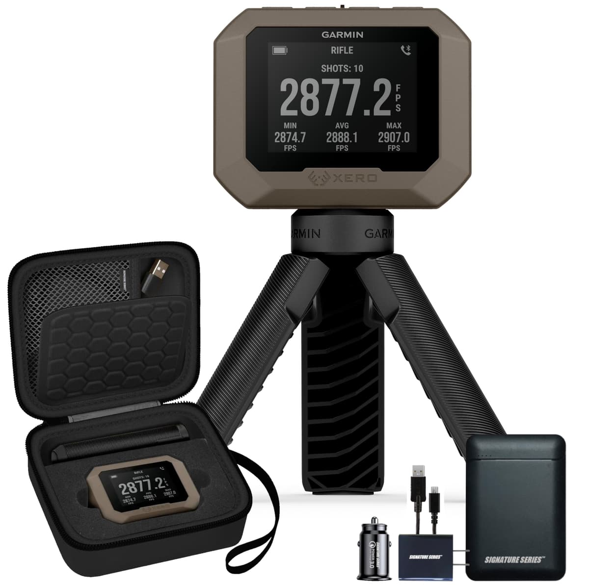 Certified Brands Garmin Xero C1 PRO Cronógrafo para Datos Balísticos | Mide 100-5,000 FPS, Lecturas Instantáneas | con Trípode y Estuche Serie Signature Garmin Xero C1 Case Bundle