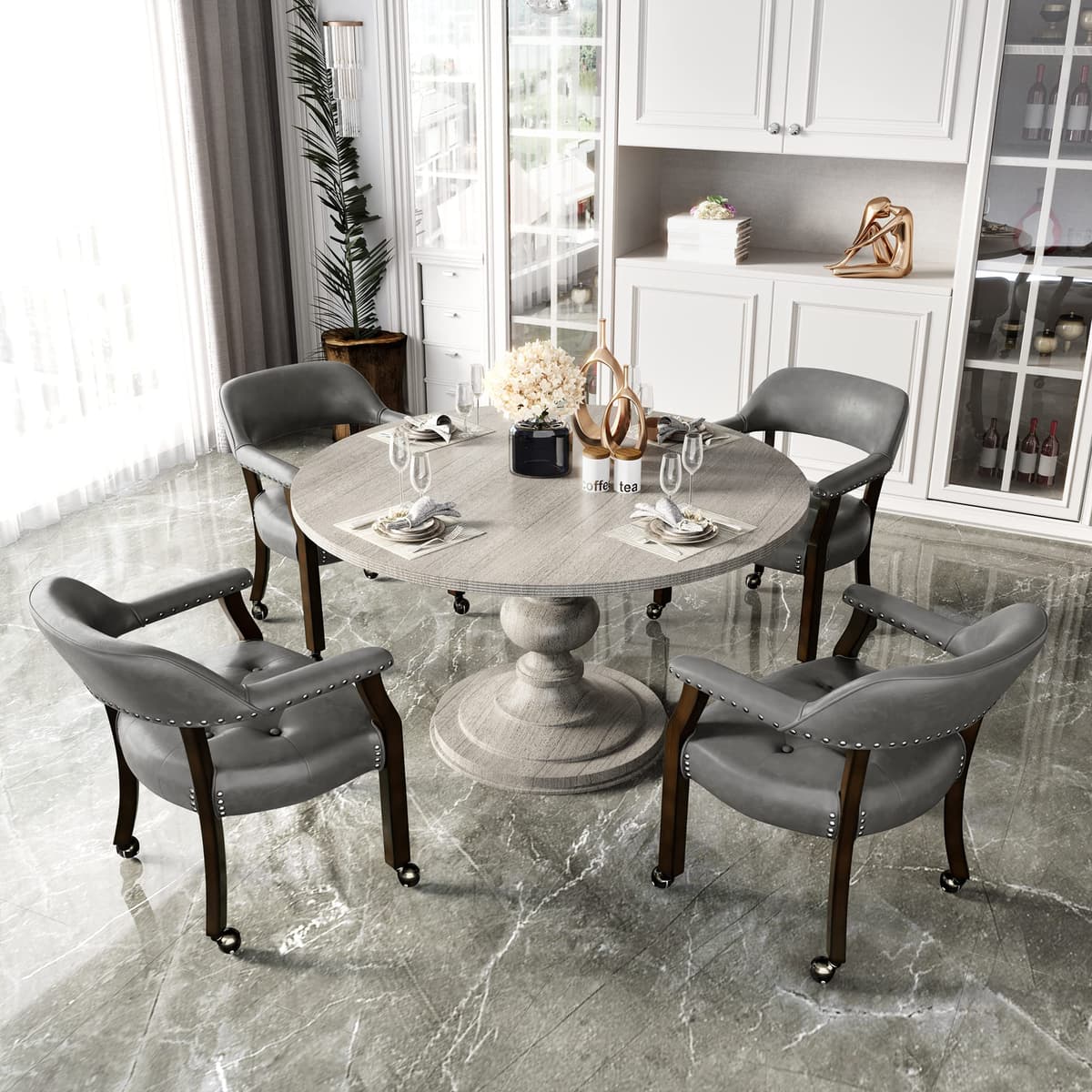 MODERION Caster Boss Captain's Chairs - Set of 4, Brown Leg & Dark Grey XXY-1910-DG