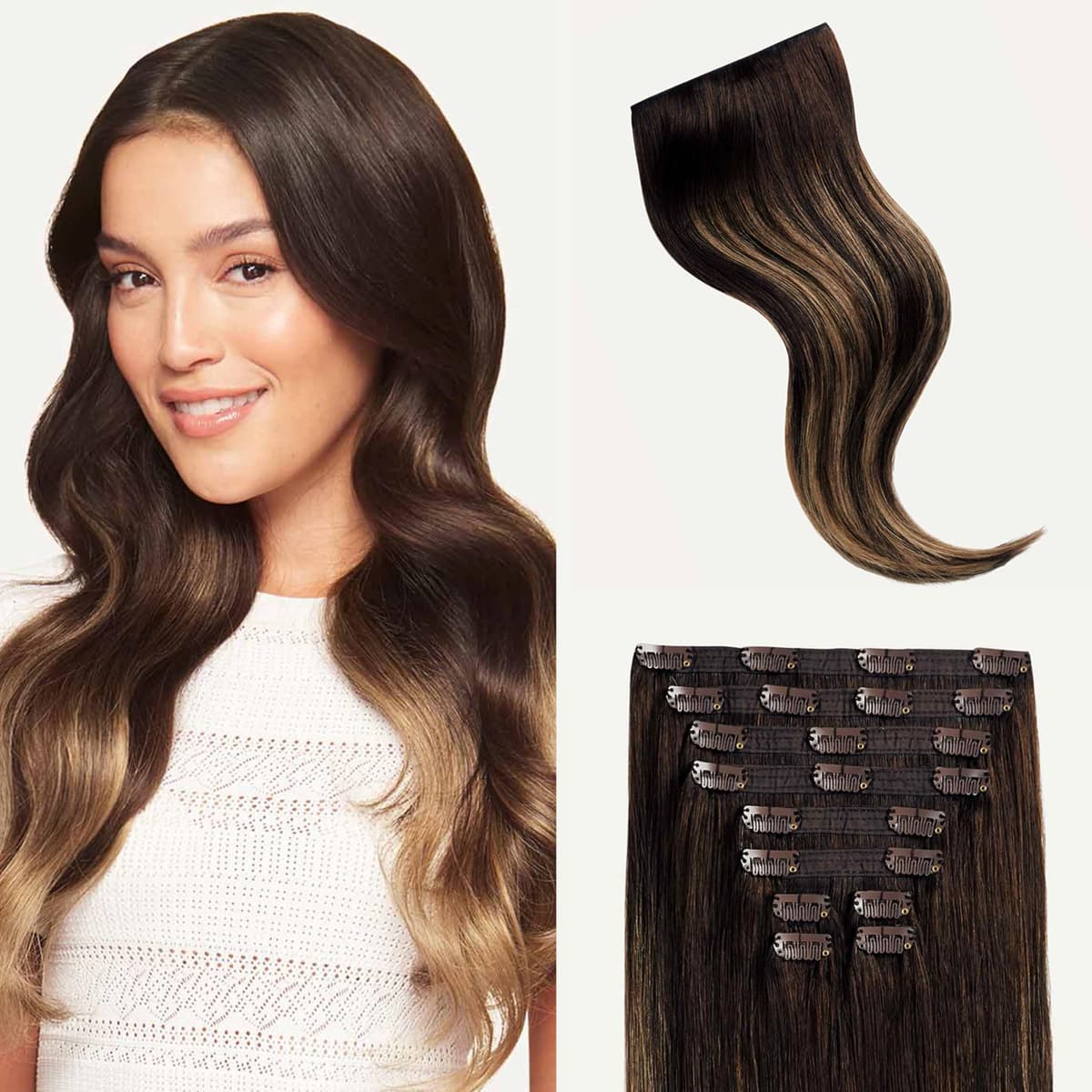Luxy 24" Classic Clip-In 100% Remy - Dark Brown Balayage, 240 g (10 piezas) 24-240g-Color2T18