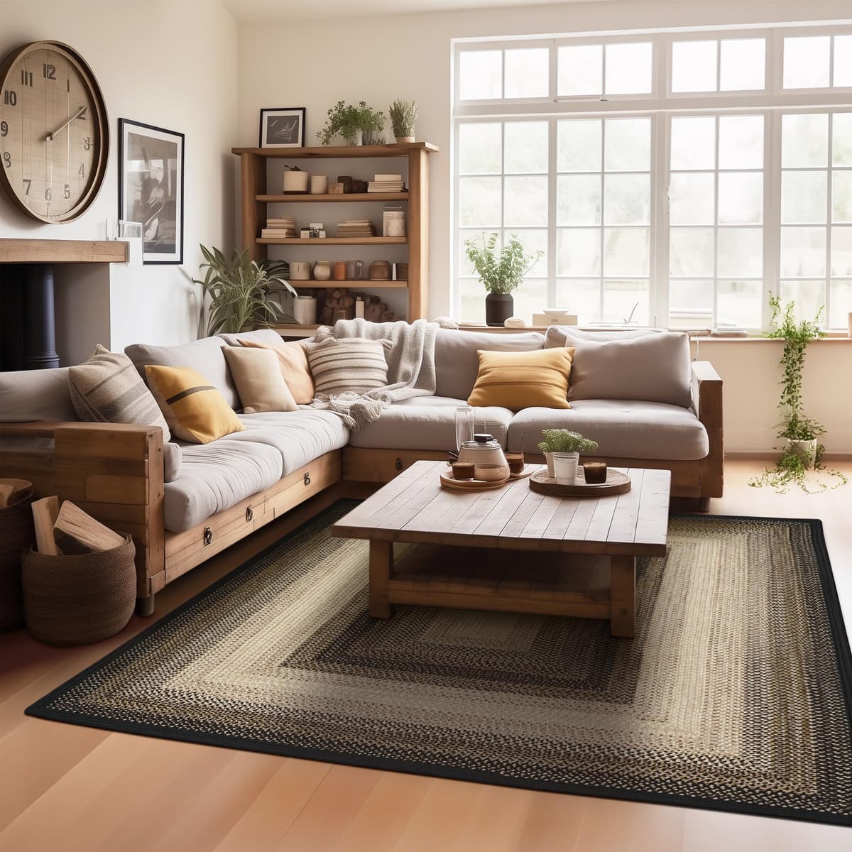 Homespice Black Mist Alfombra Trenzada 5x8' - Negro y Tan 314086-IN