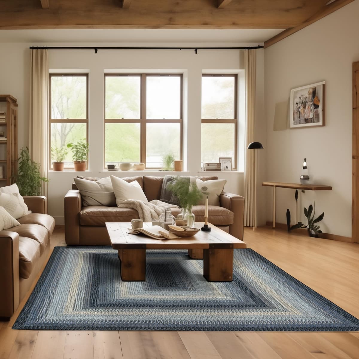 Homespice Juniper Blue Braided Area Rug 5x8' - Interior y Exterior, Lavable y Resistente a Mascotas 314222