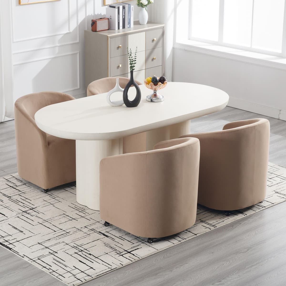 BESTANO Juego de 4 Sillas de Comedor Tapizadas Modernas con Ruedas Removibles, Terciopelo, Khaki SF20251010B0DCG3YS29_B0DCG3YS29_1_23Ubkl