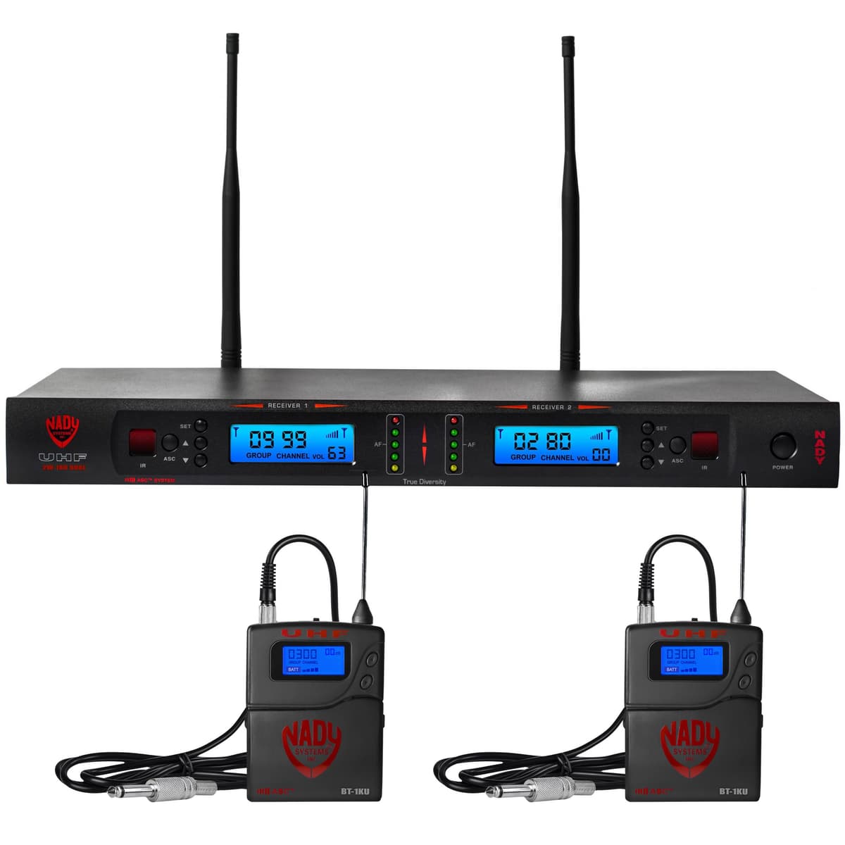 Nady 2W-1KU GT Sistema UHF inalámbrico Dual True Diversity 1000 canales para guitarra/instrumento 2W-1KU-GT-US