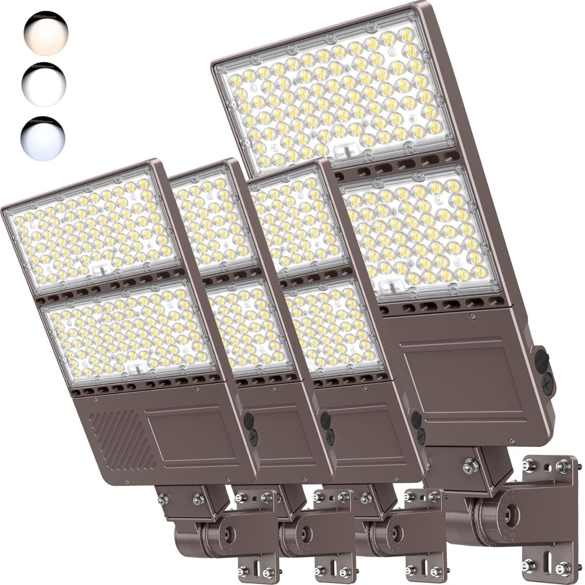 OPENLUX LED Parking Lot Light 320W/256W/192W regulable, 4500K/5000K/5700K, photocell, Arm & Slip Fitter, paquete de 4 (320W) PLA-150W-FBM