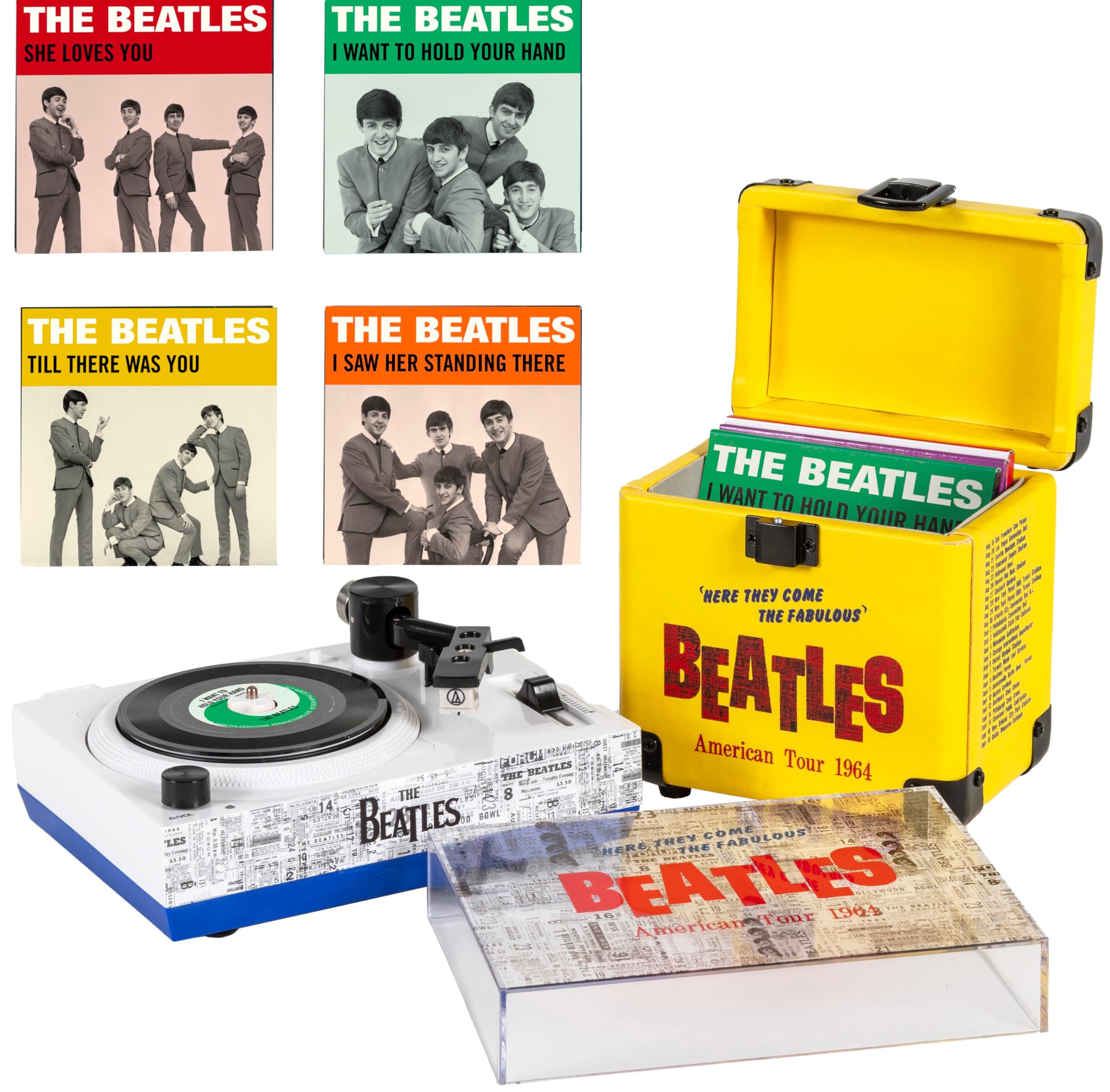 Crosley 2024 RSD Mini Turntable edición Beatles 1964 con estuche y discos 3" CroCR6037BT-BE