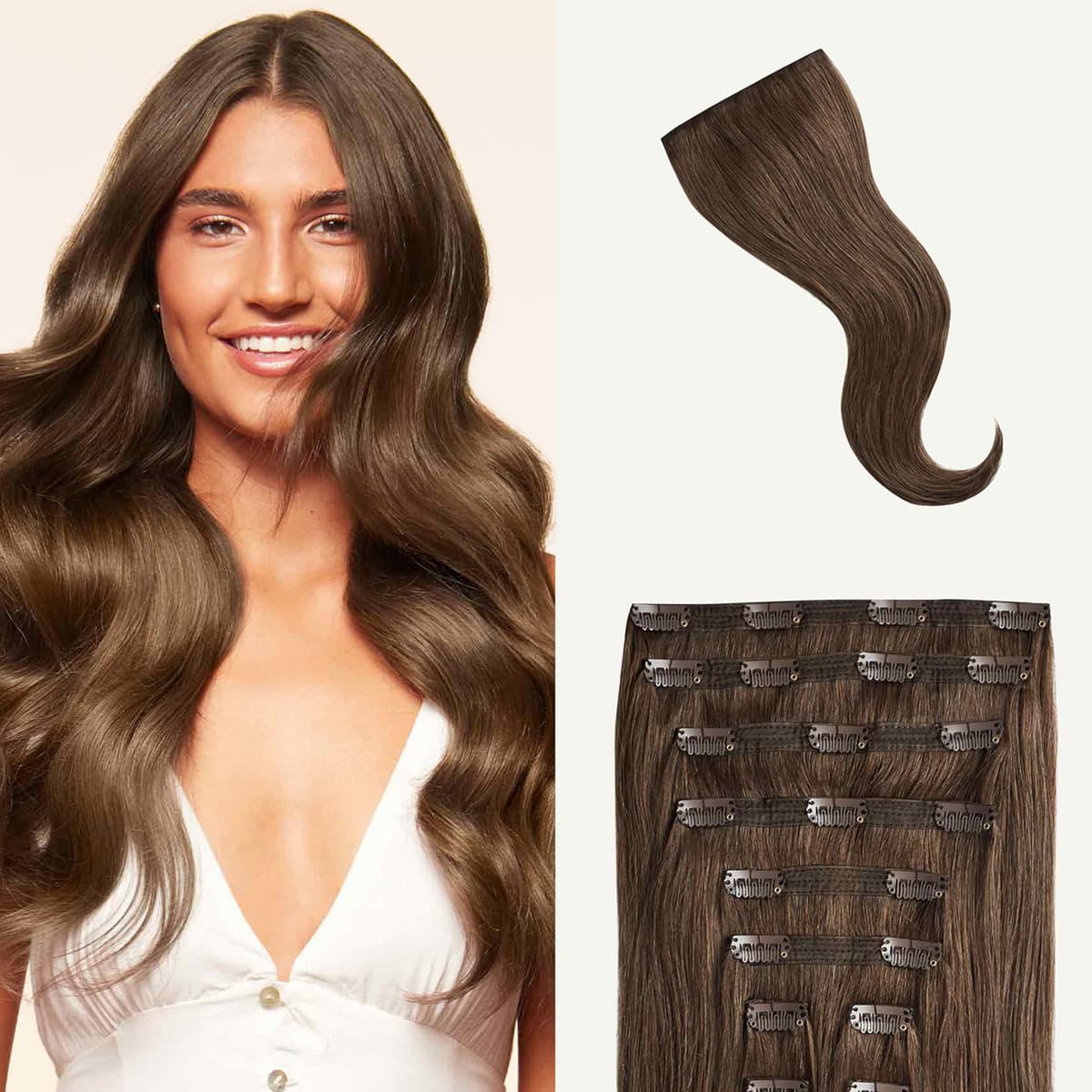 Luxy Classic Clip-In 24" Neutral Brown 240g - 10 piezas 100% Remy Human Hair 24-240g-Color4A