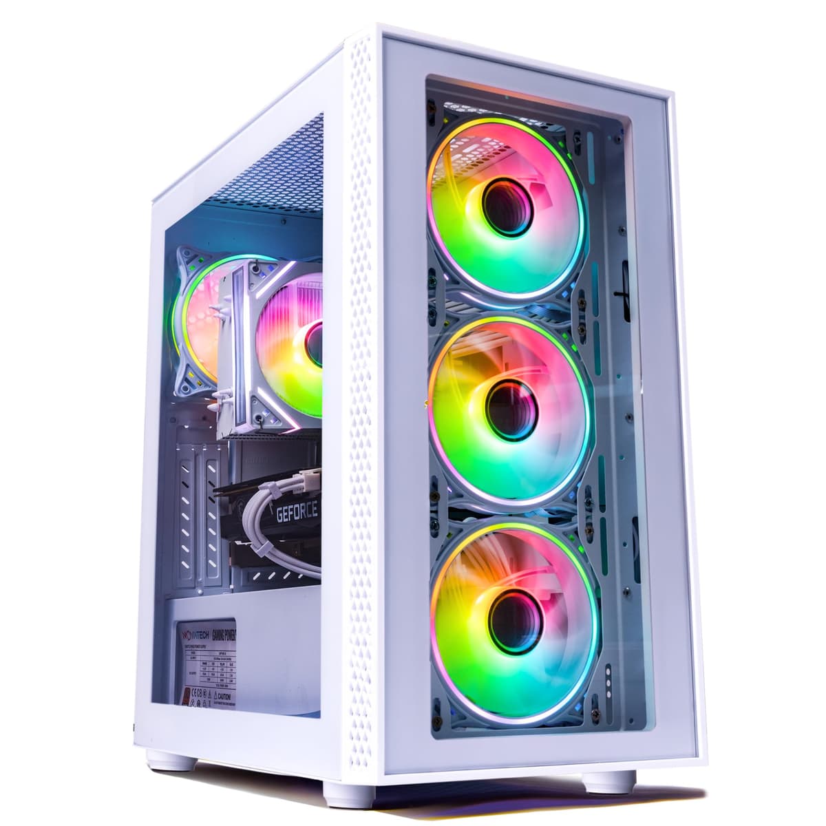 NOVATECH Phantom - PC Gaming de Escritorio Prearmado - Core Xeon i7 3.5GHz - RX580 - 16GB RAM - 512GB M.2 SSD WiFi/BT - Windows 11 - Torre de PC para Juegos - PC Gaming Prearmado - 1 Año de Garantía (Blanco) Phantom 2