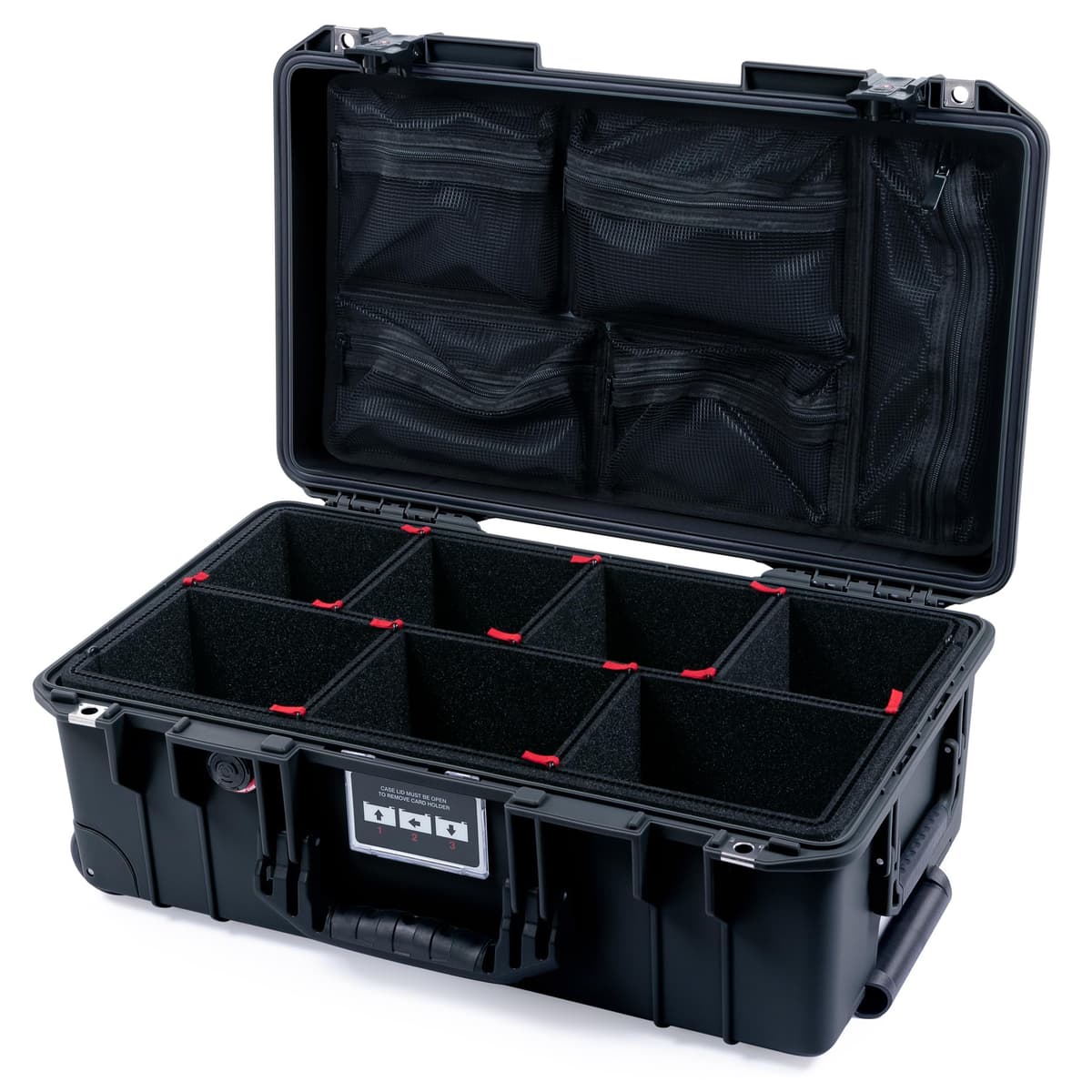 Maletín de mano Pelican Air 1535 de ColorCase - Negro - Maleta impermeable tamaño mediano con sistema divisor TrekPak y organizador de tapa con malla - Asas negras y cierres con candado TSA 015350-0120-110-L10