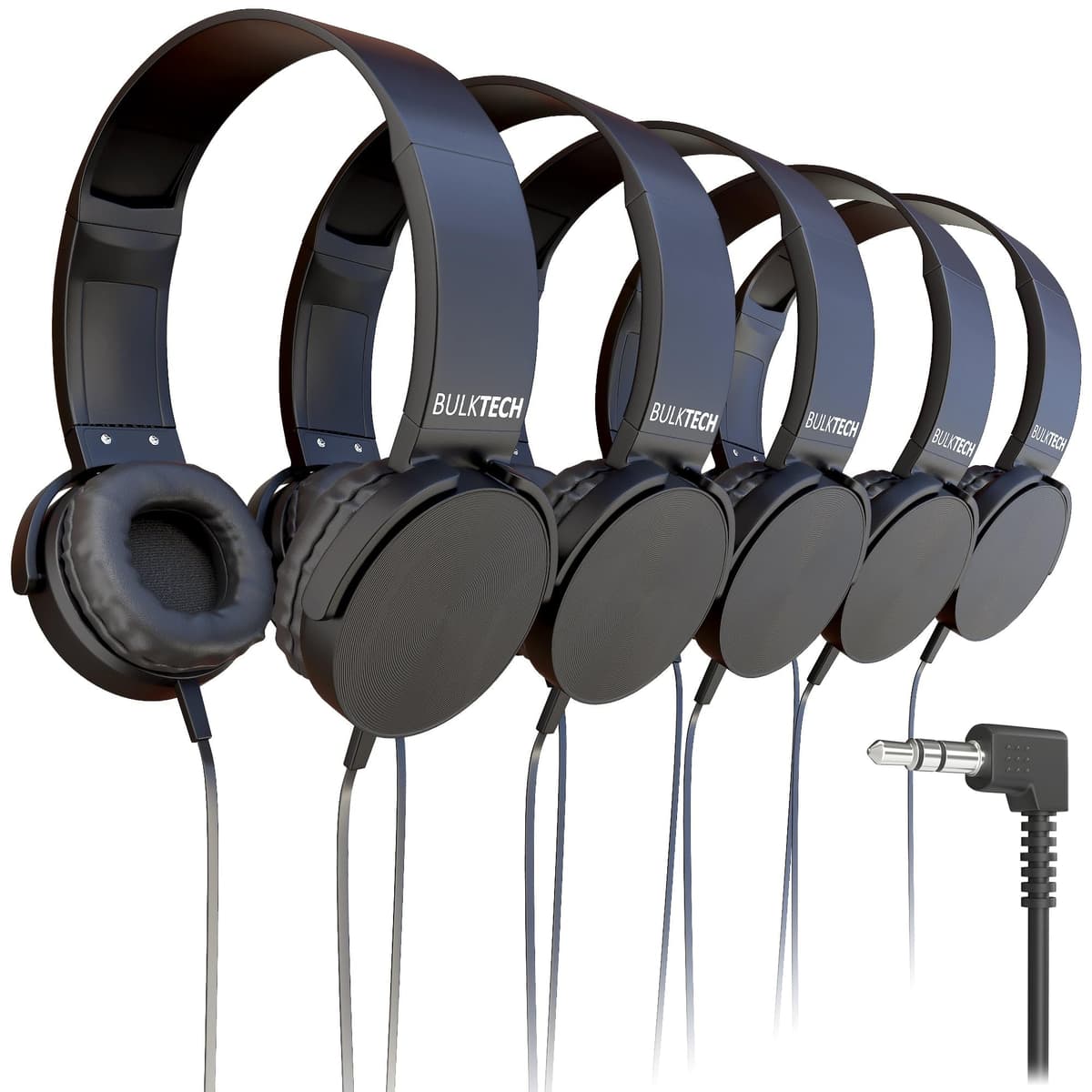 Bulktech 400 Pack Auriculares on-ear con cable y conector 3.5mm, carcasa metálica redonda, Negro HOAI1K
