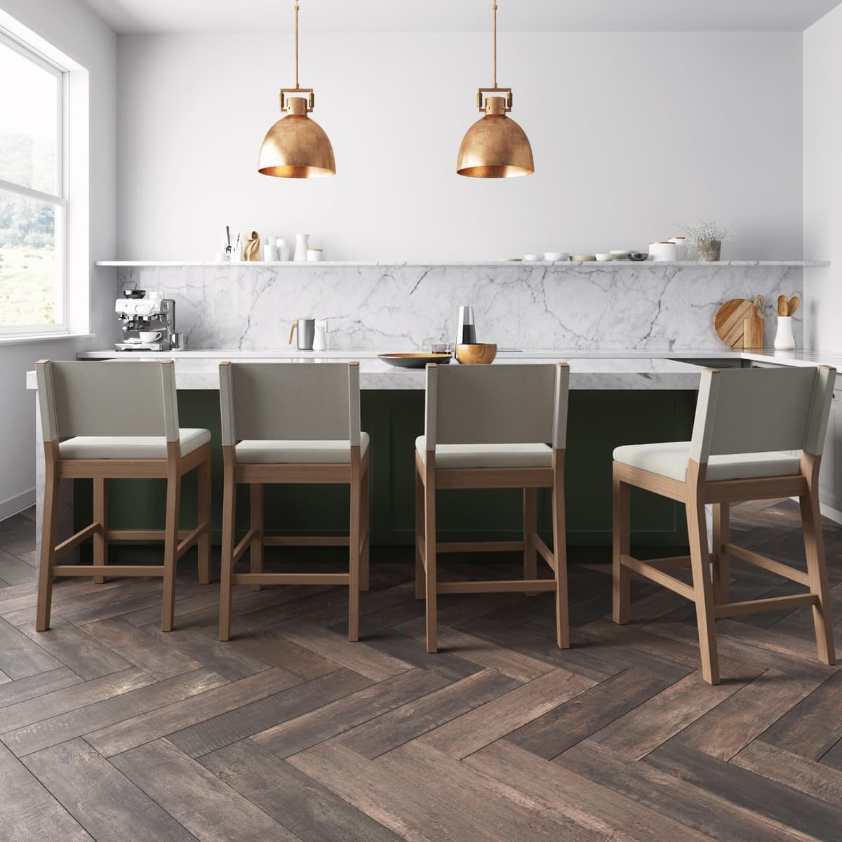 Nathan James Linus Taburete de Barra Counter Height Tapizado con Respaldo, Set de 4 21501-4
