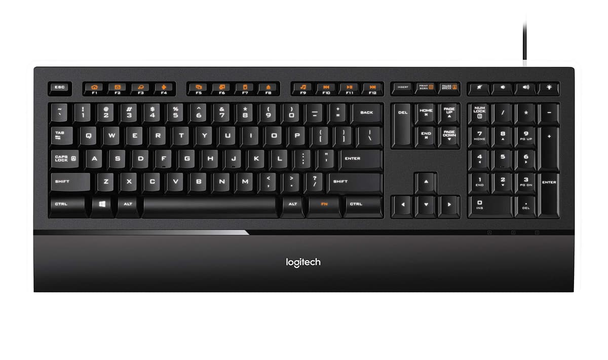 Teclado ultradelgado iluminado Logitech K740 con teclado retroiluminado grabado con láser y reposamuñecas de tacto suave - Negro 920-000914