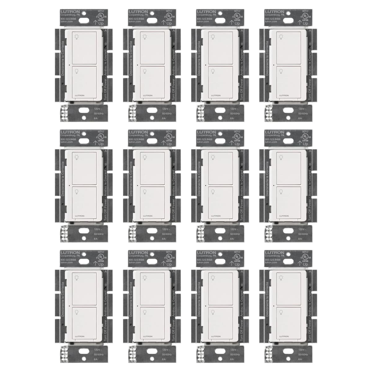 Lutron Caseta Interruptor Inteligente PD-6ANS-WH, paquete de 12, blanco