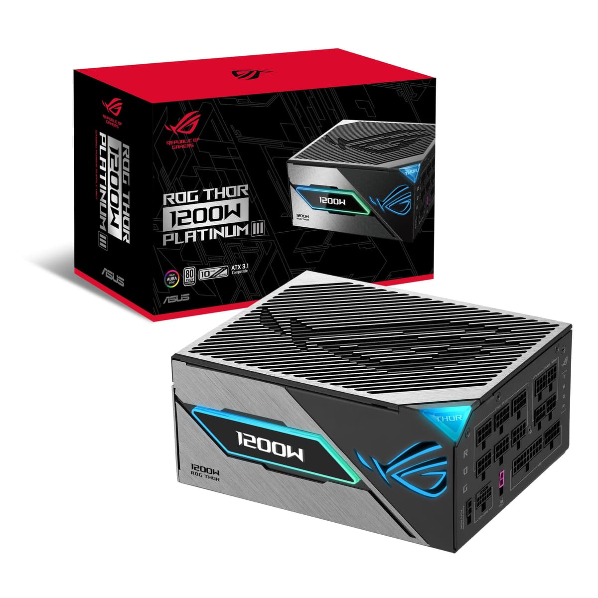 ASUS ROG Thor 1200W Platinum III PSU (Certificado 80 Plus Platinum, ATX 3.1, MOSFET GaN, Estabilizador de Voltaje Inteligente Priorizador de GPU, Pantalla OLED Magnética, Modo Turbo, Garantía de 10 Años) ROG-THOR-1200P3-GAMING