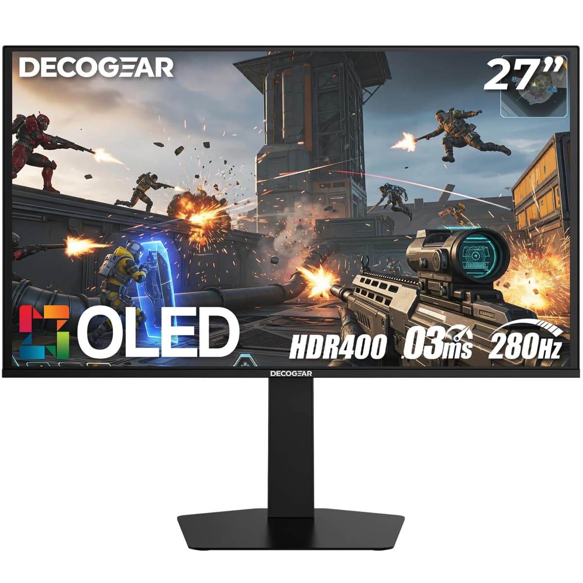 Deco Gear 27" QHD OLED Gaming Monitor - 280Hz, 0.03ms, HDR400, Adaptive Sync, 99% sRGB, Stand Ajustable OLED27