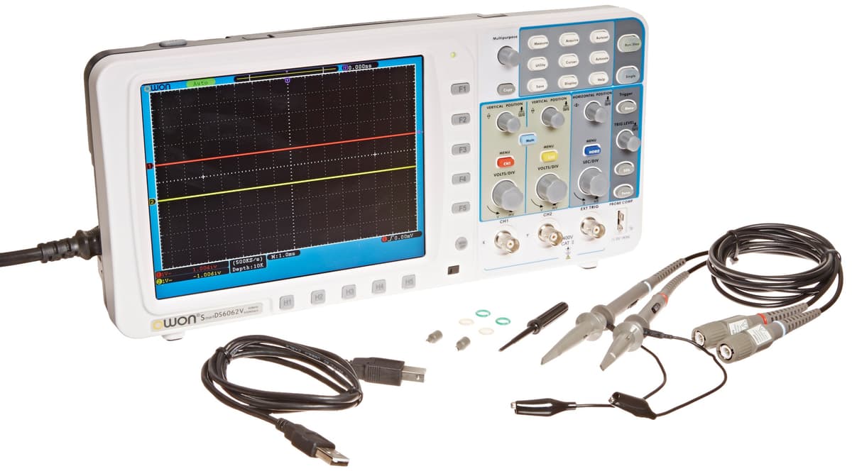 OWON SDS6062-V Osciloscopio Digital 2 Canales 60 MHz, Memoria Profunda, VGA