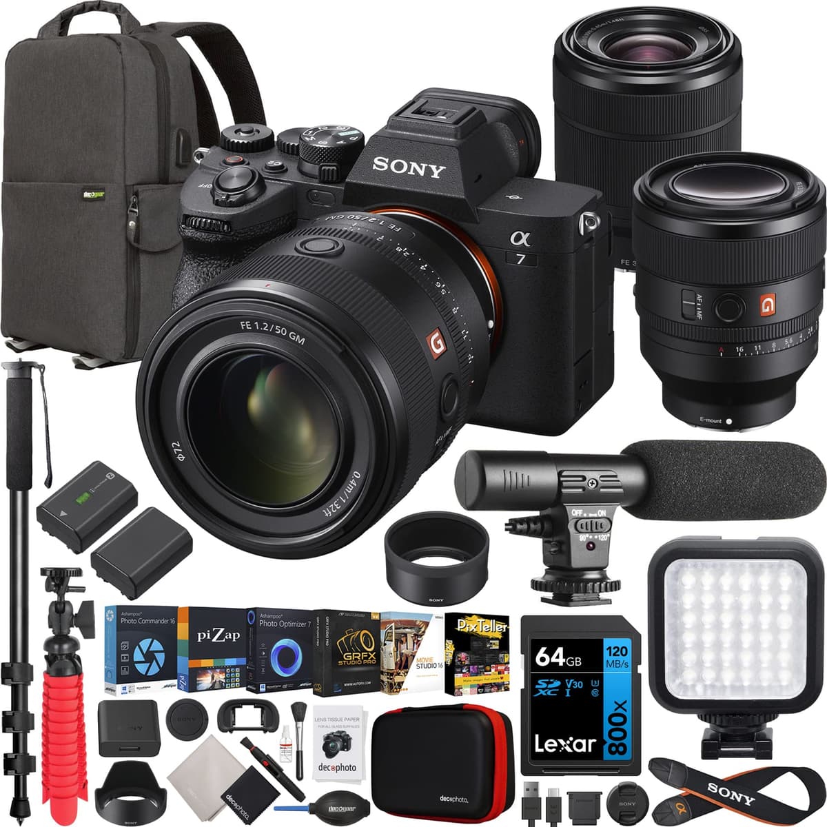 Sony a7 IV con kit de 2 lentes FE 50mm F1.2 GM + 28-70mm ILCE-7M4K/B y accesorios E40SNILCE7M4KB13
