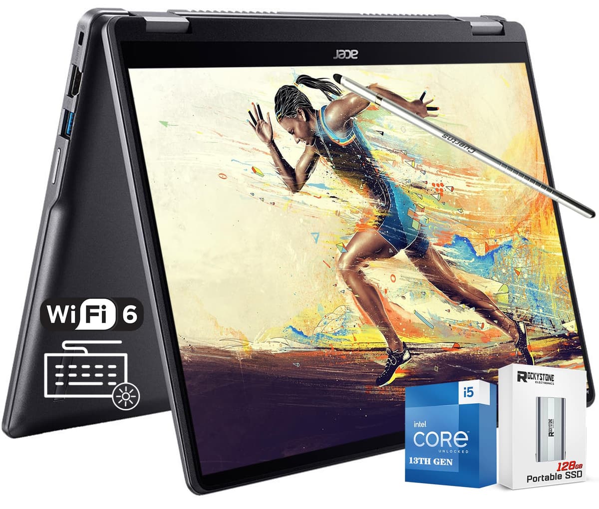acer Chromebook Plus Spin 514 2 en 1 de 14" con pantalla táctil, Intel de 13.ª generación i5-1334U de 10 núcleos (mejor que i7-1250U), 8GB LPDDR5X, 512GB SSD PCIe 4.0, teclado retroiluminado, audio DTS, Chrome OS, con PSD de 128GB y lápiz táctil
