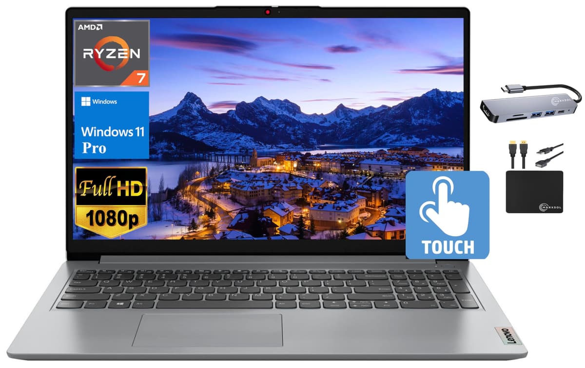 Lenovo IdeaPad 2024 Laptop, 15.6" FHD IPS táctil, AMD Ryzen 7 5700U de 8 núcleos (mejor que i7-1180G7), 16 GB RAM, 512 GB SSD, gráficos Radeon, cámara web, WiFi 6, batería de larga duración, Windows 11 Pro + accesorio Marxsol 2024 Lenovo IdeaPad