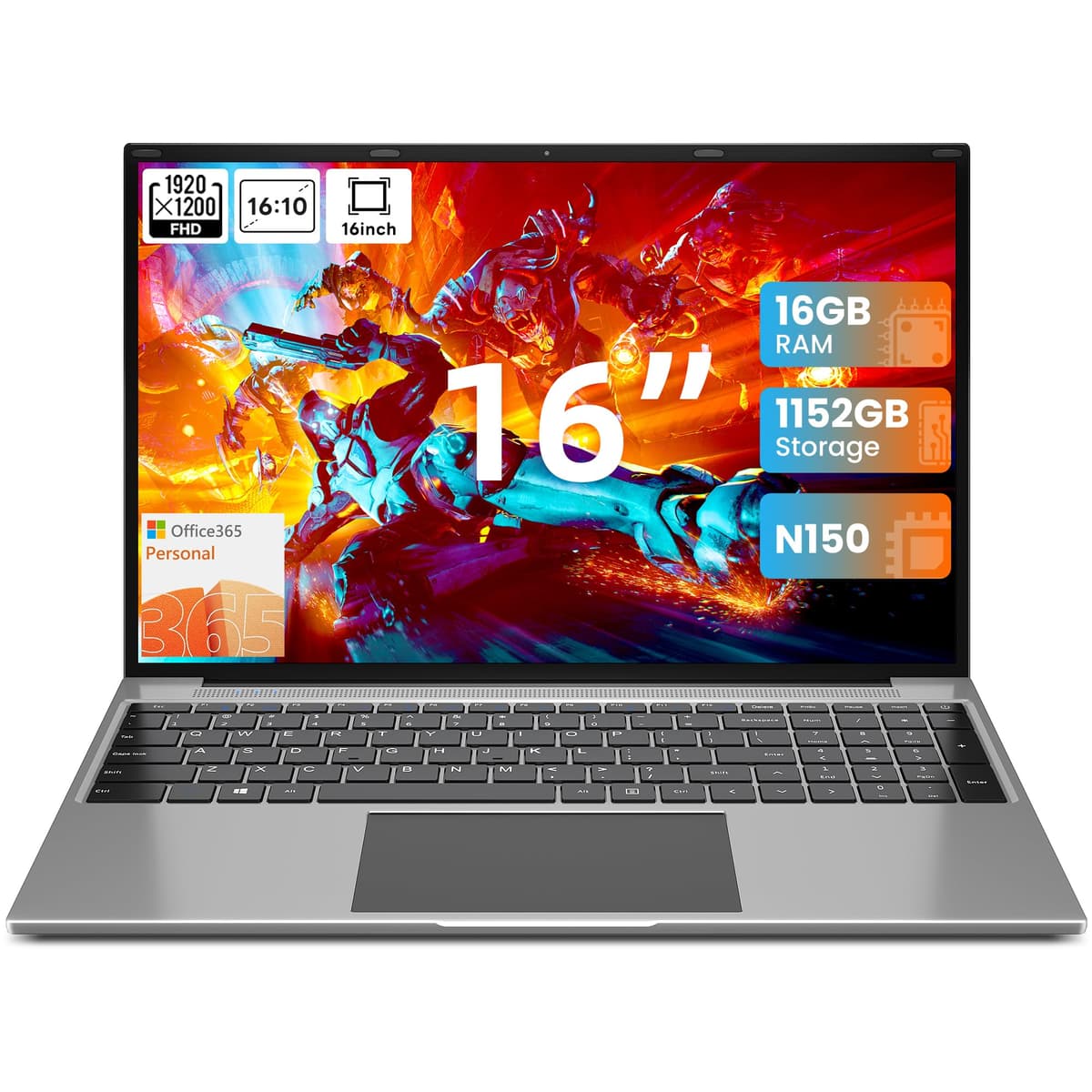 jumper Laptop de 16 pulgadas, 16GB RAM 1TB SSD 128GB ROM, Procesador N150 de 4 núcleos 3.6GHz, Pantalla IPS FHD 1200p, Suscripción Office 365 por 1 año, Wi-Fi 6, Mini-HDMI, Batería de 38Wh, Sistema de refrigeración EZbook S7MAX