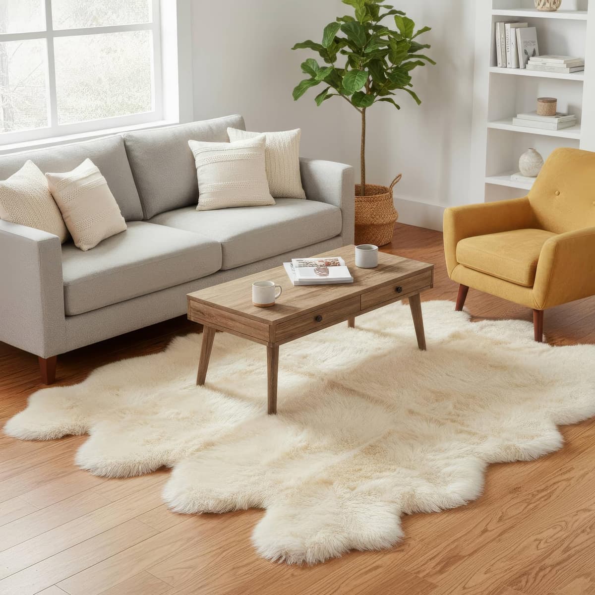 Super Area Rugs Sheepskin 6' x 8' - piel de oveja natural, champagne cream, ocho pieles SAR-SHEEPSKIN-OCTO-CHAMPAGNE